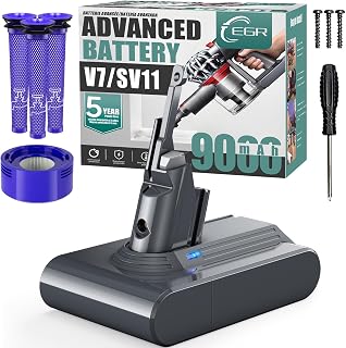 EGR 9000mAh Advanced Battery Replacement Compatible with Dyson V7 Series | 21.6V Li-ion Battery for V7 Animal/Slim/Motorhead/Trigger/Absolute/Car+Boat/SV11 Handheld Vacuum Cleaners with 4 Filters