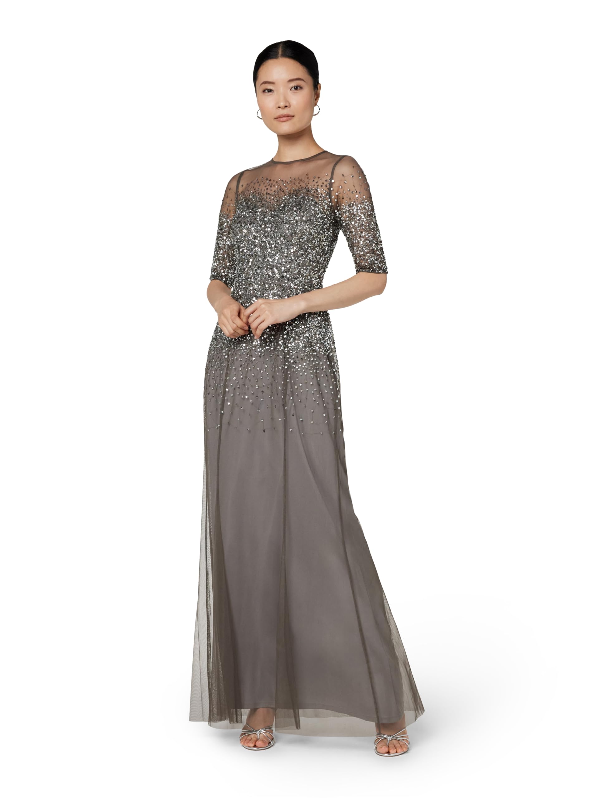 Adrianna Papell Beaded Illusion Maxi Women's Dress