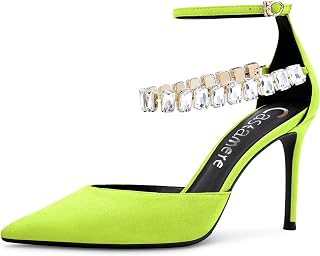 Castamere Women's High Heel Heel Ankle Straps Diamond Crystal Pointed Toe Sandals 8CM Heels Dress Shoes