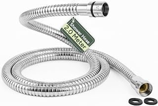 Zuvo Shower Hose 2m Extra Long Stainless Steel, Anti-Kink Shower Pipe | Extra Long 2 Metre With Brass Connectors, Chrome Finish, Universal G1/2 Fit, Heavy-Duty, Leakproof hose