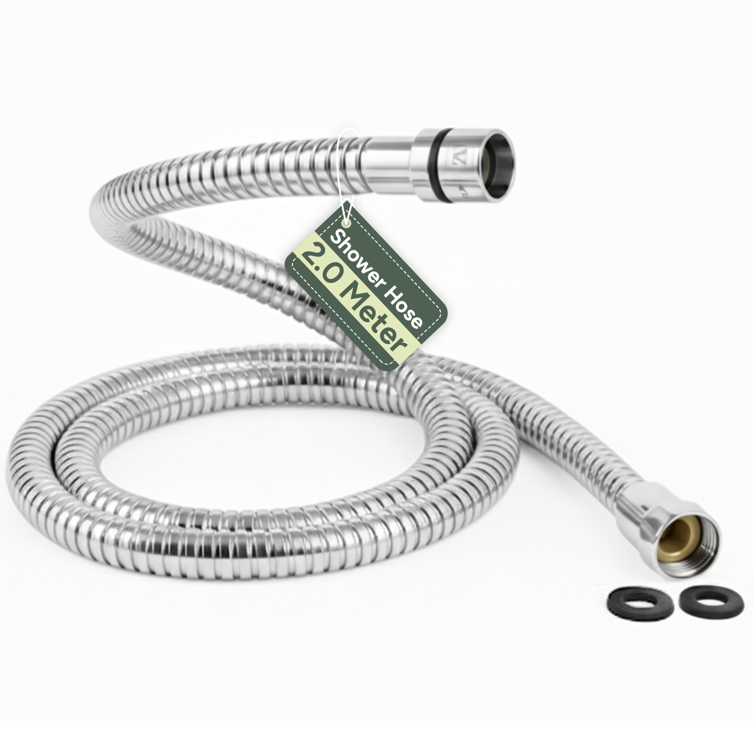 Zuvo Shower Hose 2m Extra Long Stainless Steel, Anti-Kink Shower Pipe | Extra Lo
