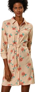 Allegra K Women's A Line Tie Belt Polka Dots Flowers Mini Dress