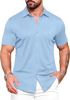URRU Men's Dress Shirts Slim Fit Stretch Wrinkle Free Short Sleeve Casual Button Down Shirts