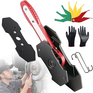 Brake Caliper Compression Tool with Brake Pad Gauge Set for Cars (Red) | 360° Ratchet Piston Compressor for 1-4 Piston Calipers; 8-Piece Color-Coded Brake Pad Gauge; Disc Brake Kit for Car and Truck