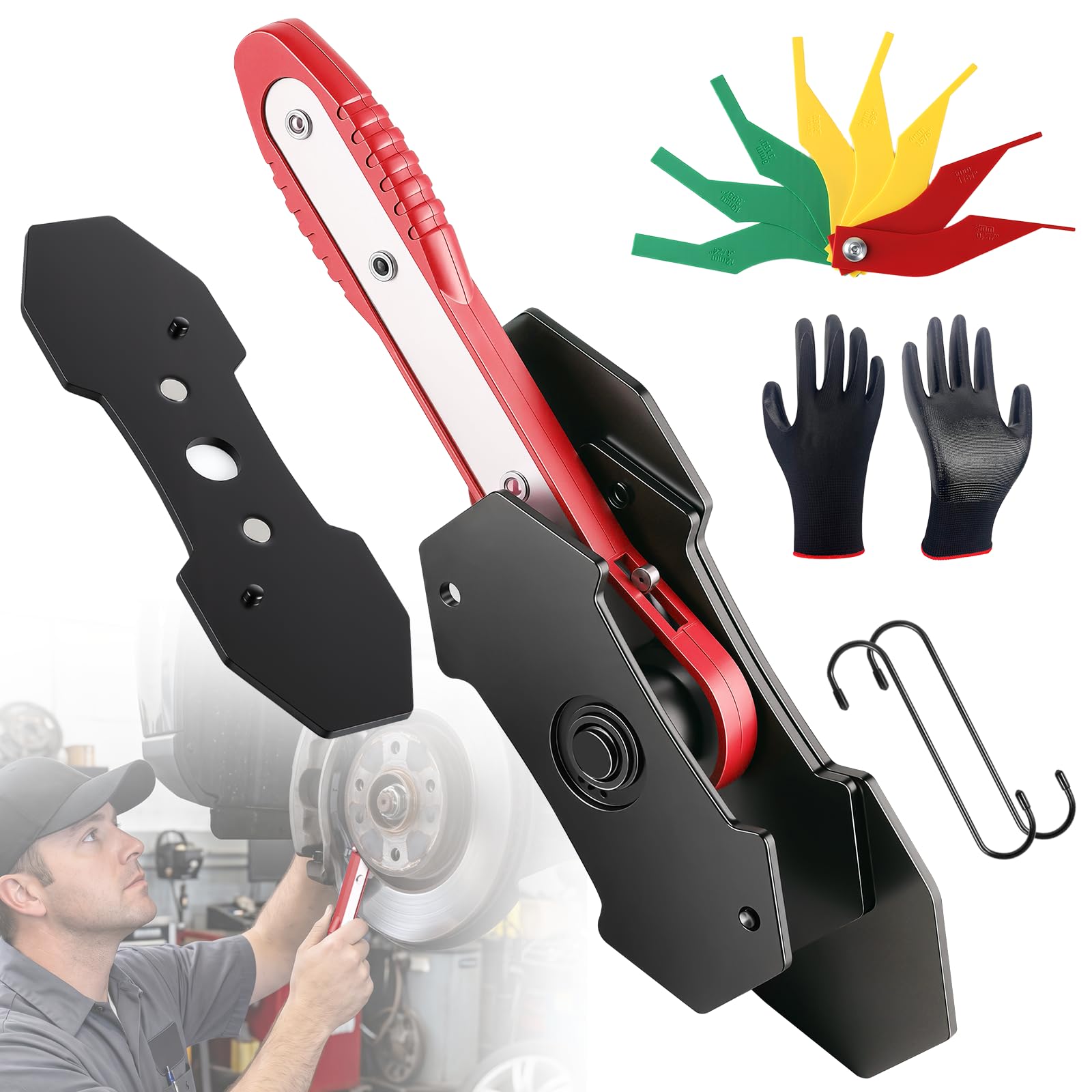 Brake Caliper Compression Tool with Brake Pad Gauge Set for Cars (Red) | 360° Ra