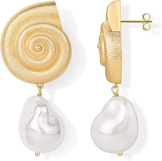 PAVOI 14K Gold Plated Seashell Stud Earrings for Women, Statement Earring