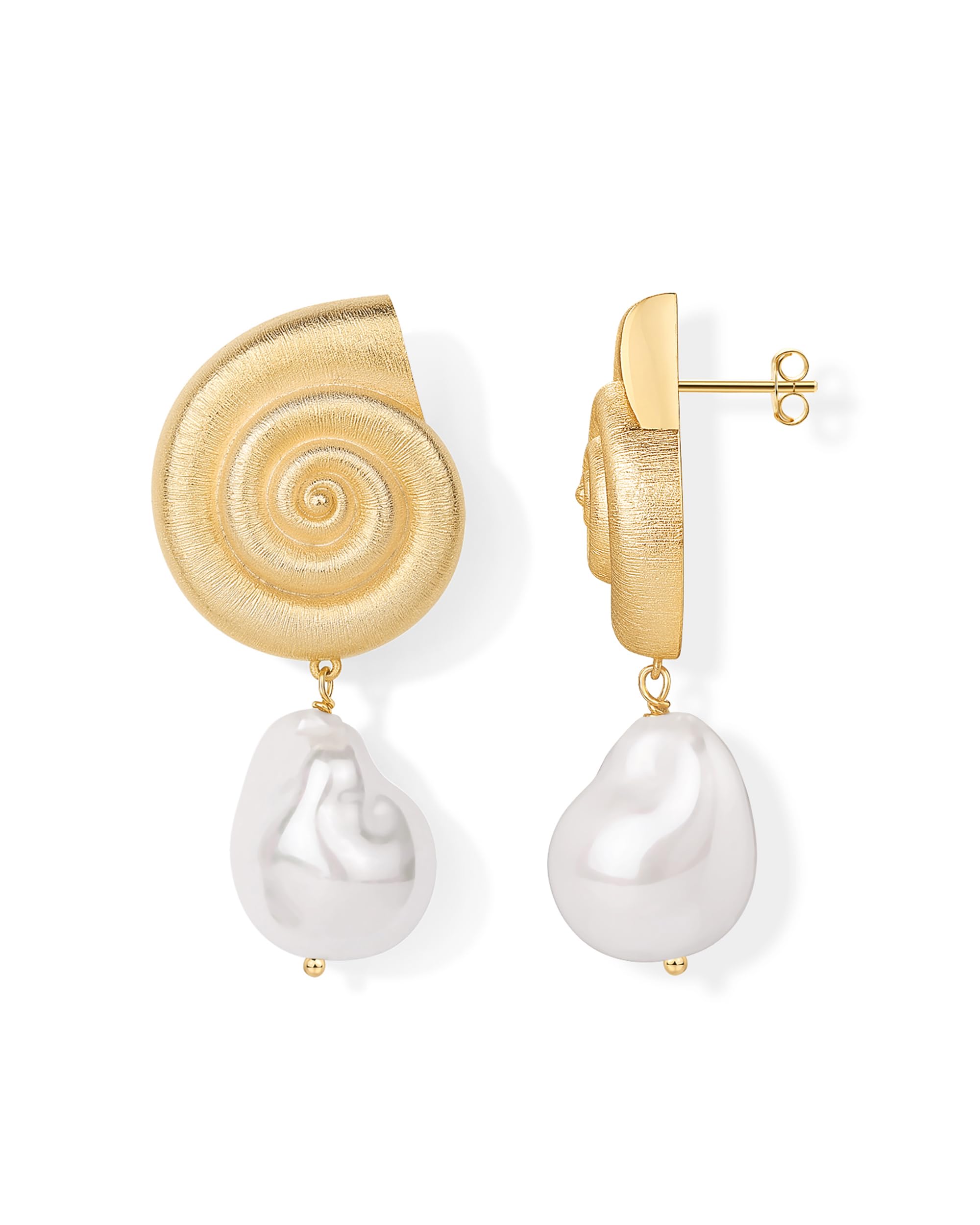 PAVOI 14K Gold Plated Seashell Stud Earrings for Women, Statement Earring