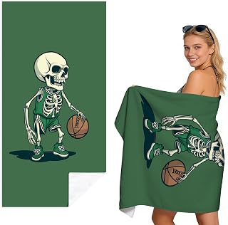 Beach Towel Skeleton Basketball Graphic Large Sand Free Quick Dry Double Sided Printed Beach Blanket for Swimming, Outdoor, Vacation, Travel, Picnic, Relaxation, 31"x63"