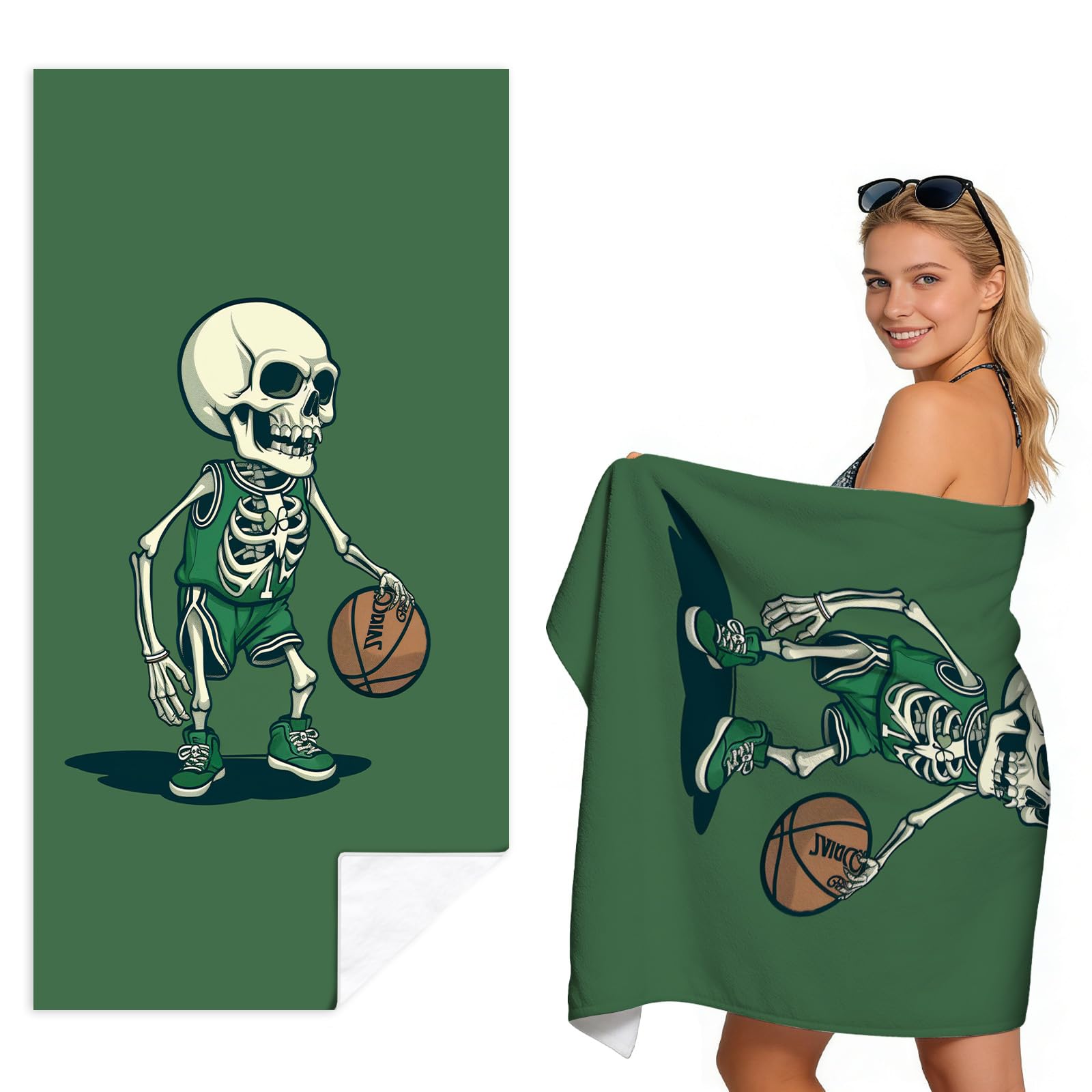 Beach Towel Skeleton Basketball Graphic Large Sand Free Quick Dry Double Sided P