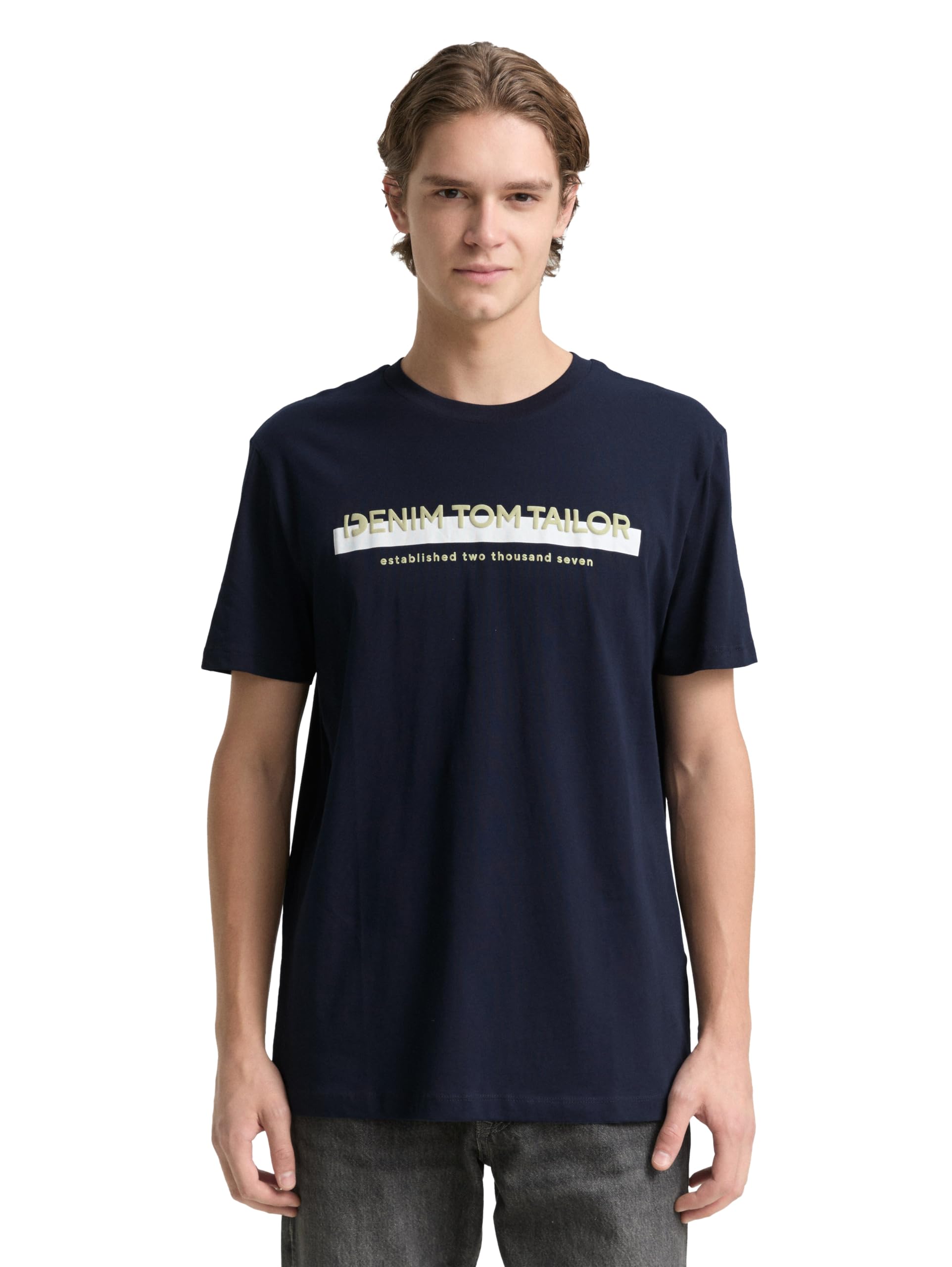 TOM TAILOR Denim Slim fit cotton T-shirt with Logo Print for Men