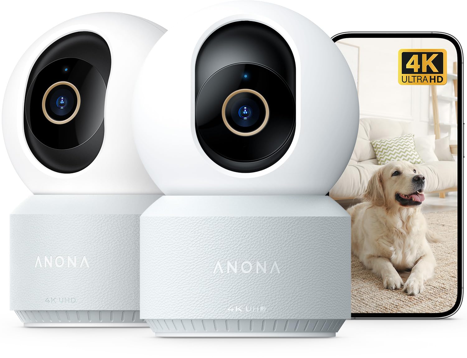 Anona 4K UHD Indoor Camera, Pet/Dog/Baby Security Camera with Phone App, 360°Pan