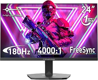 Minifire 24 Inch 180Hz Gaming Monitor Full HD 1080p HDMI & DP MFG24F4L | 4000:1 Contrast, 1ms MPRT, Free-Sync, sRGB 110%, DCI-P3 80%, Anti-Bluelight, HDR, VESA 75x75mm
