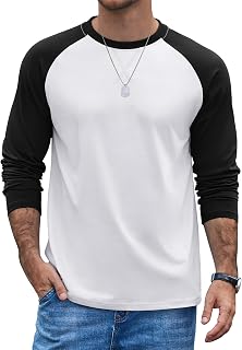 COOFANDY Men's Long Sleeve Cotton Raglan Contrast Long Sleeve Crew Neck Baseball T-Shirt Regular Fit