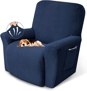 KEKUOU Recliner Chair Covers, 1-Piece Lazy Boy Recliner Covers, Navy Blue | Washable Stretch Recliner Slipcover (24"-37") Couch Cover with Pocket, Furniture Protector & Elastic Bottom for Dogs & Kids
