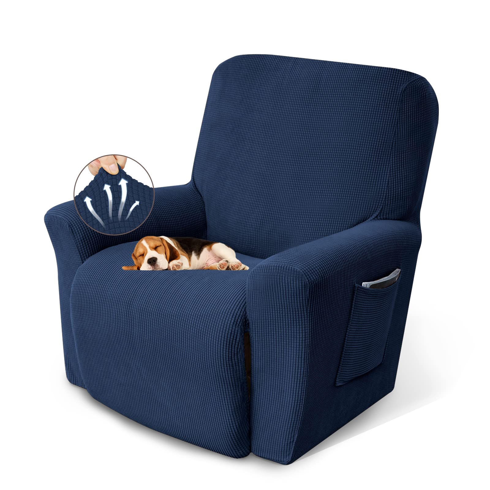 KEKUOU Recliner Chair Covers, 1-Piece Lazy Boy Recliner Covers, Navy Blue | Wash