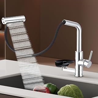 SINGSUO Waterfall Kitchen Mixer Tap 1 Hole with Pull Out Spray&Glass Rinser