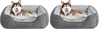 JOEJOY Extra Large Dog Bed Washable, Soft Rose Velvet Dog Bed Low Front Edge Pet Bed Non-Slip Bottom Puppy Bed, Orthopedic Calming Pet Bed For Labrador, Golden Retriever, Grey, 89×64×23 cm (Pack of 2)