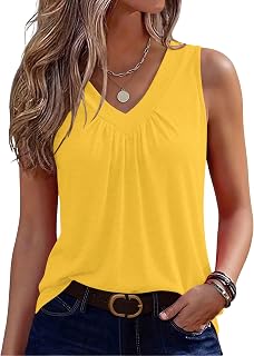 Zeagoo Women's Summer Tank Top Sleeveless Loose Fit V-Neck Pleated Basic Elegant Casual Fashion