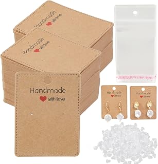 Femtindo 150 Pack Earring Cards for Jewelry Packaging DIY Earrings Holder Display Card with Bag for Studs Selling (Brown(Earring Card), 5x6.5cm)