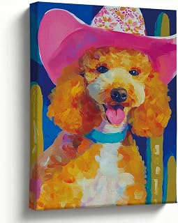 Dog Wall Art, Western Cowboy Canvas Print, Colorful Poodle Pop Art Painting for Living Room, Bedroom, Southwest Boho Decor, Dog Lover Gift, Gallery Wrap, 8x10 inch