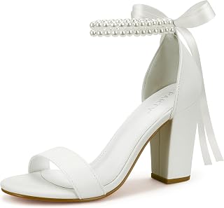 PARTY Women's Chunky Block Heels Open Toe Ankle Strap 3 Inch Heeled Sandals Comfortable for Wedding and Prom