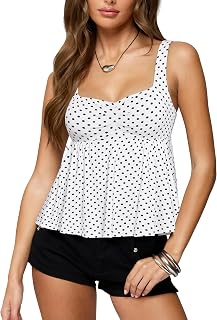 SUUKSESS Women Babydoll Tank Tops with Built in Bras Sleeveless Y2K Tops