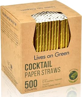 14.5cm Short Gold Paper Straws & Mixing Sticks 500pcs for Party Wedding Bar Restaurant (Pack of 6)