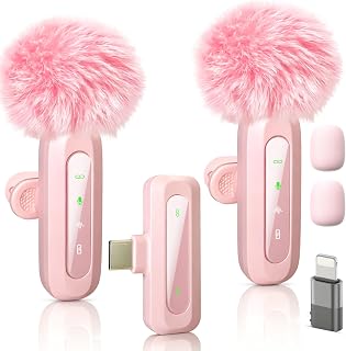 Uewpv Pink Wireless Mini Microphone for iPhone 15/16/17, iPad,Android, with Noise Cancellation,Portable USB-C Lapel Mic for Video Recording,Vlogging,TikTok,YouTube – Pretty in Pink for Creators