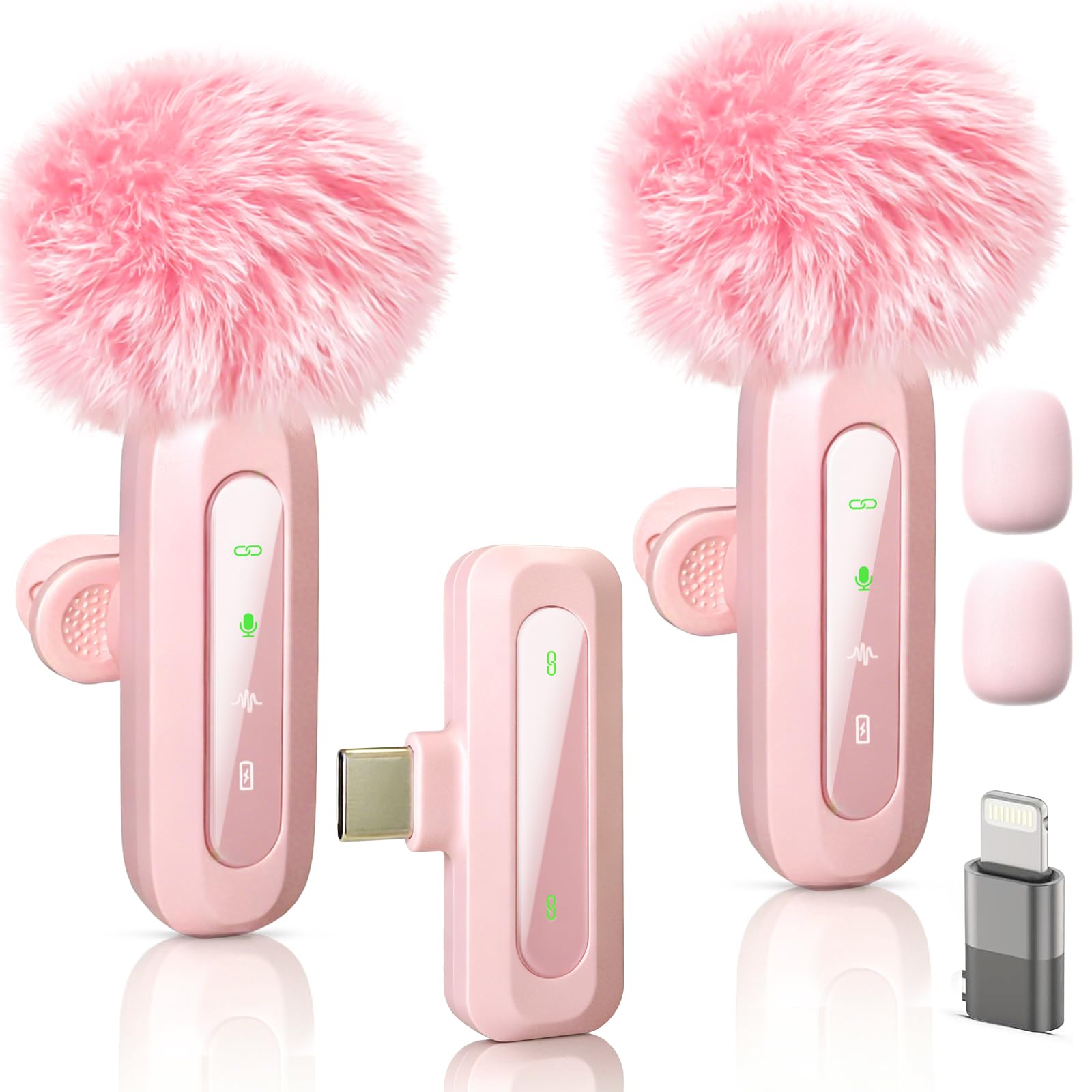 Uewpv Pink Wireless Mini Microphone for iPhone 15/16/17, iPad,Android, with Nois