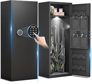 10-12 Unassembled Large Gun Safe for Pistols, Gun Safe with Removable Shelf and 3 Magnetic Gun Slots, Gun Cabinet with Magnetic Induction Light and Storage Bag
