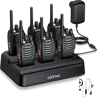 eSynic Adults Walkie Talkies Set Two Way Radio with Charger Dock Station | Rechargeable| Licence Free| 16CH & VOX Function| With Earpieces| Long Range Professional for Team Work,Security,Cafe,Site