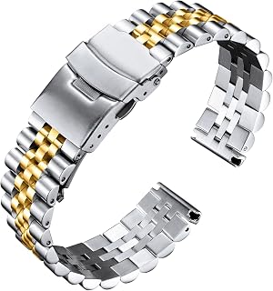 BINLUN Stainless Steel Watch Bands Replacement Metal Watch Straps Bracelet with Durable Butterfly Clasp 18mm 20mm 22mm 24mm 26mm in Black, Silver, Gold, Rose Gold, Gold-Silver for Men and Women
