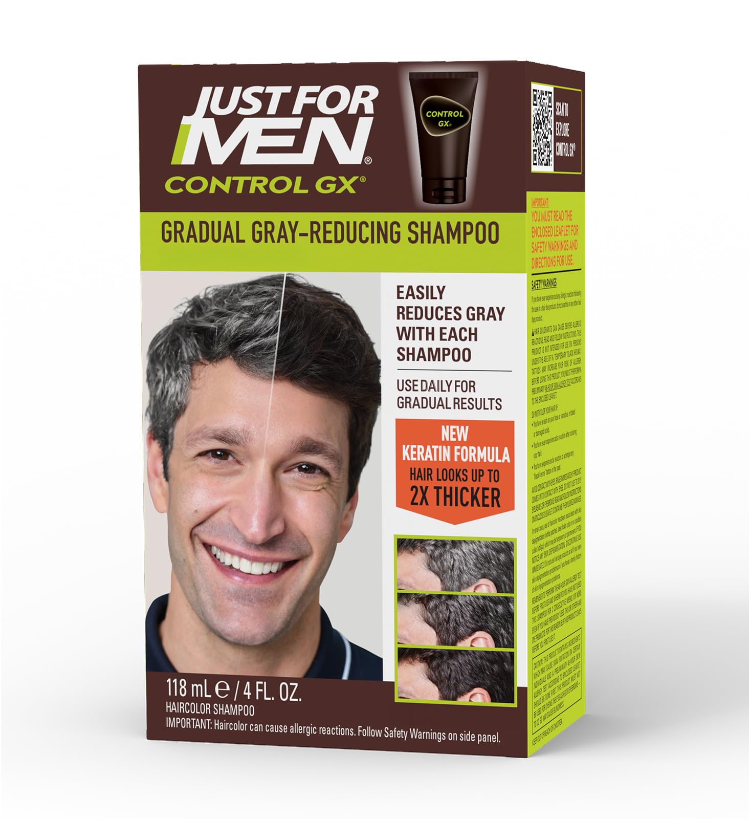Just for Men Control GX Gray Reducing Shampoo, Keratin, 4 Fl Oz (1 Pack) | Contr