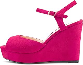 Castamere Women's Block Chunky High Wedge Platform Heel Open Toe Strappy Ankle Sandals Slingback Buckle Classic 10CM Heels