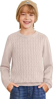 Arshiner Boys Sweater Long Sleeve Cable Knit Crewneck Pullover Winter Tops