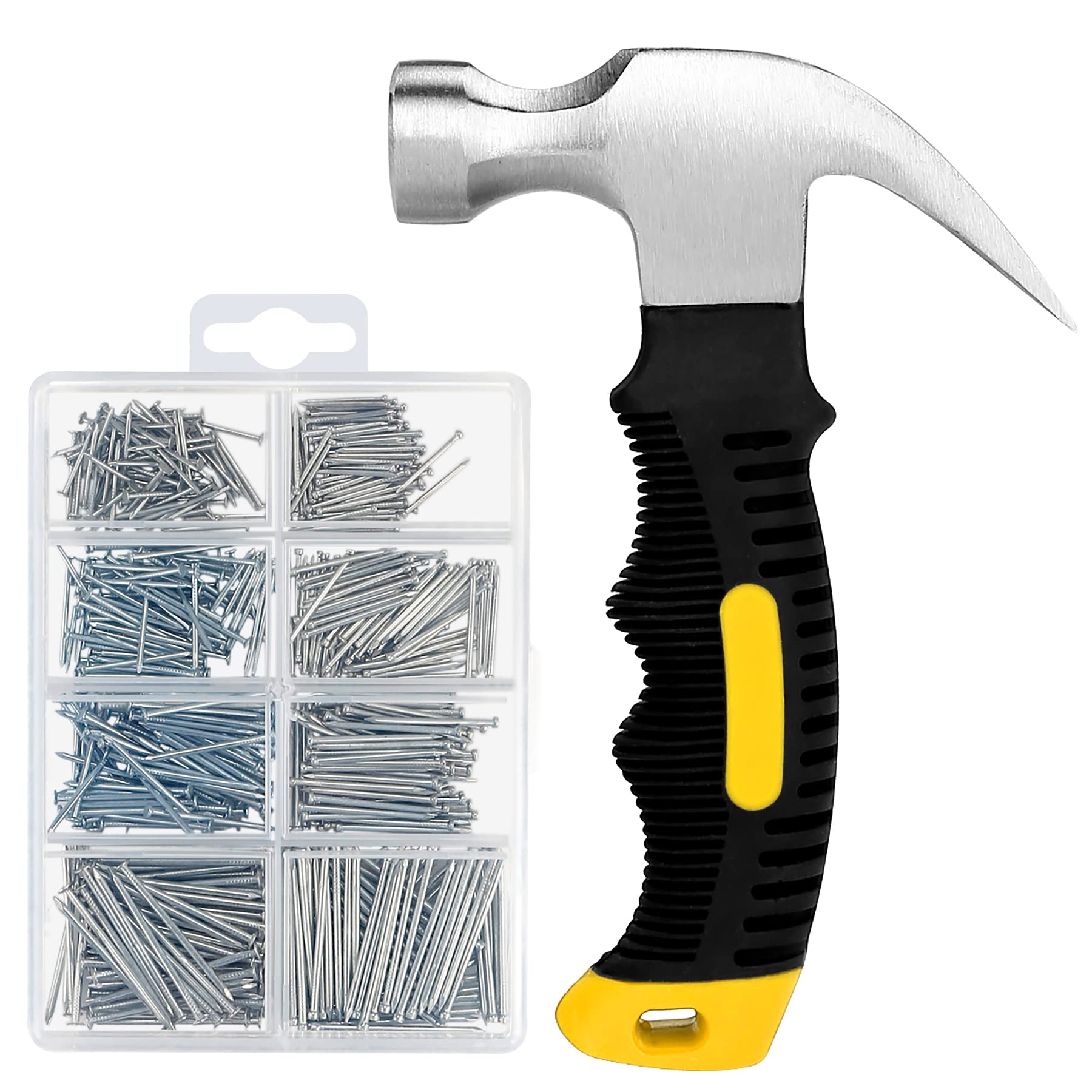 KURUI 700PCs Nails Assortment Kit & 8oz Hammer, Small Hammer for Hanging Wall Ar