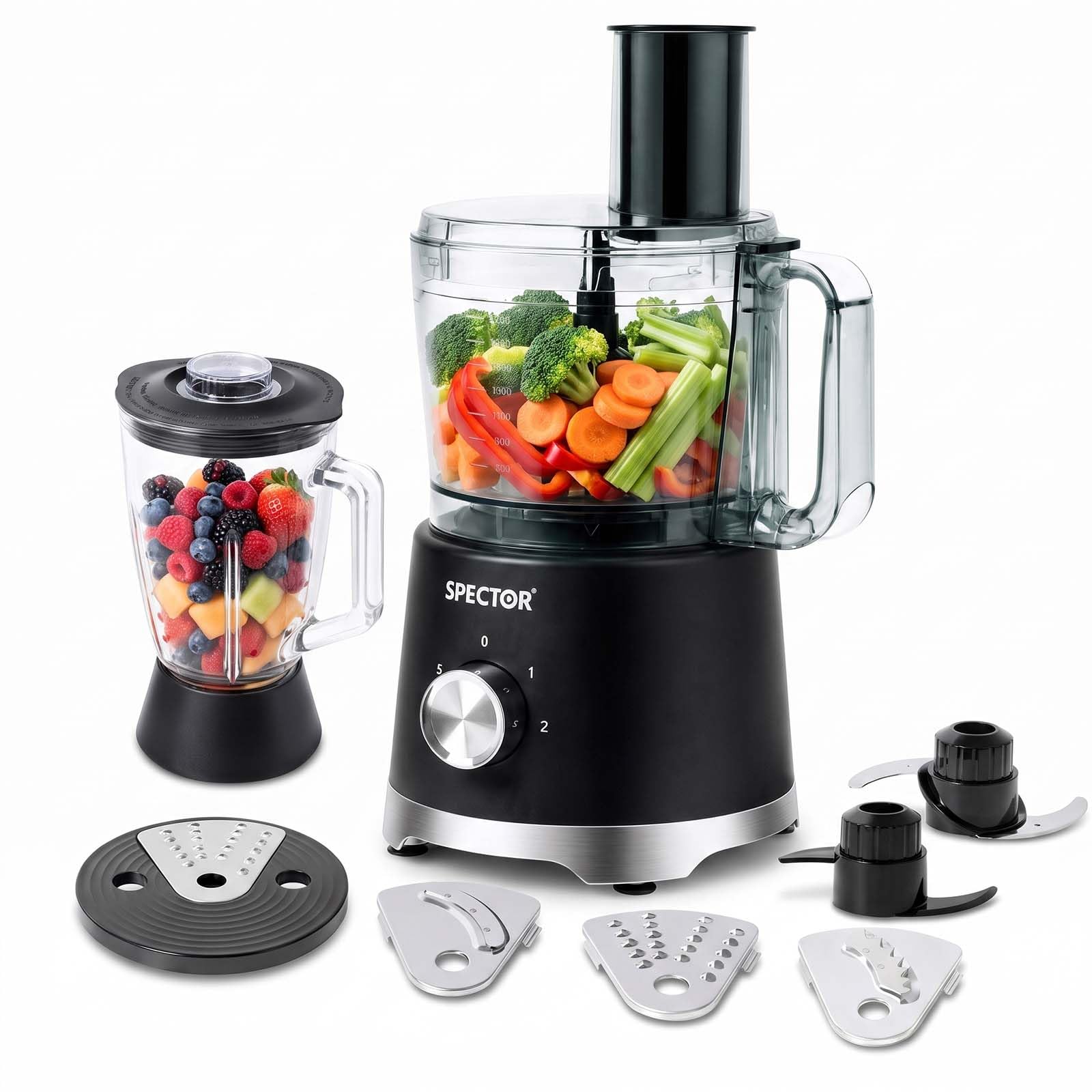 Spector Food Processor 1500W 2-Speed Pulse 2.5L Bowl 1.5L Glass Jug Black