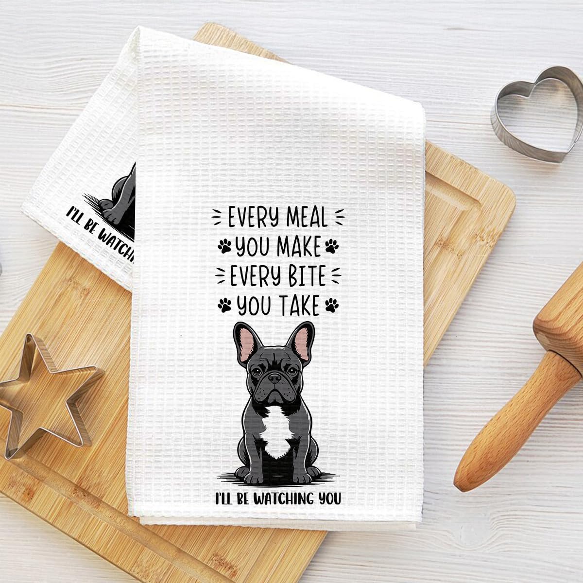 Funny French Bulldog Kitchen Towel, Absorbent Microfiber Decorative Cloth Tea To