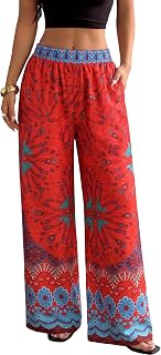 ZAFUL Women's Floral Flowy Palazzo Pants Print Wide Leg Pants Boho Trousers