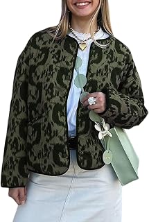 Yimoon Chaqueta acolchada para mujer, ligera, con estampado floral, chaqueta acolchada corta con mangas abullonadas, abertura frontal, chaqueta de invierno