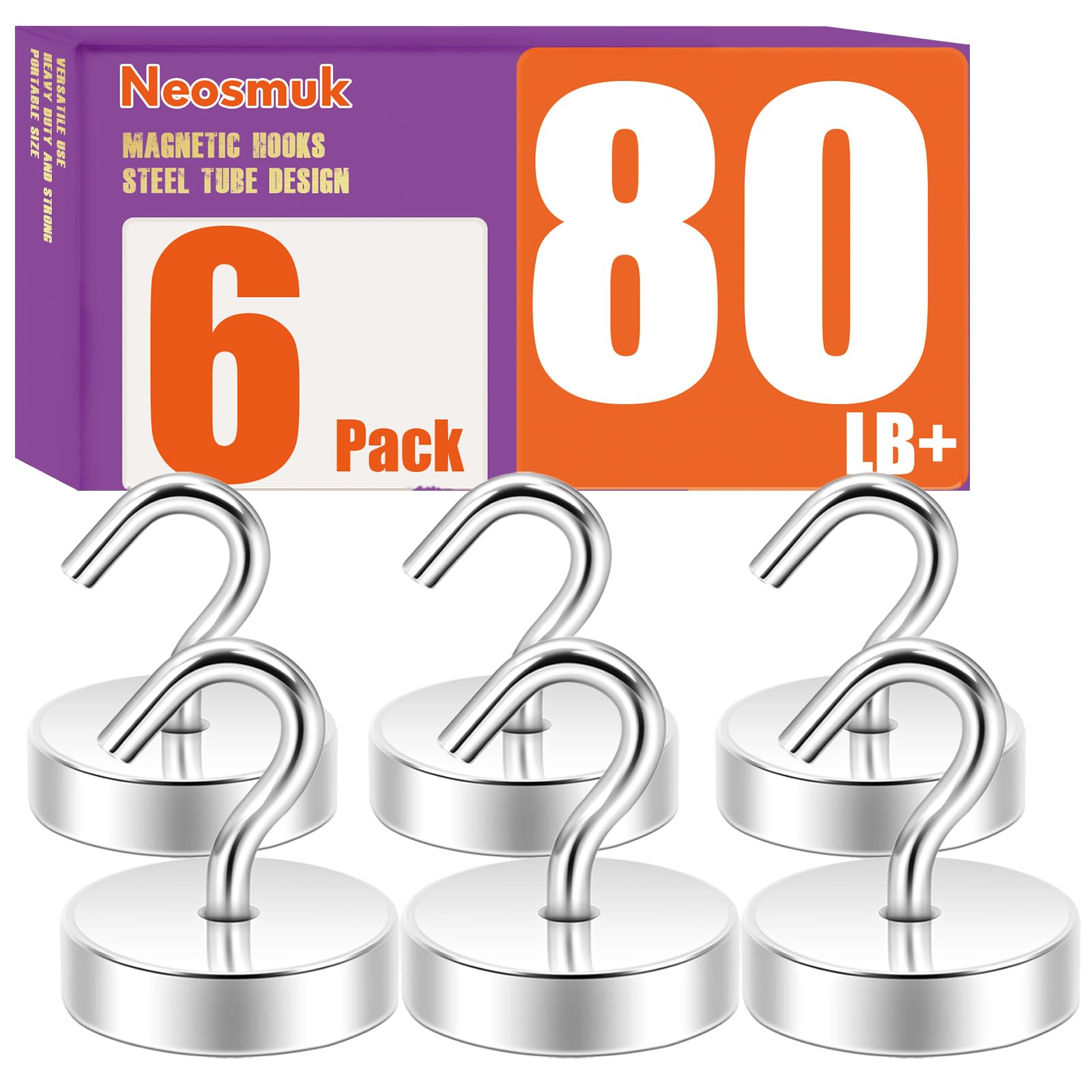 Neosmuk Magnetic Hooks Steel Tube Design for Cruise,80lb+ Silver,6 Pack | Cruise