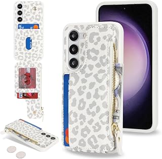 Cavor for Samsung Galaxy S23 Case Wallet with Card Holder, Leopard White