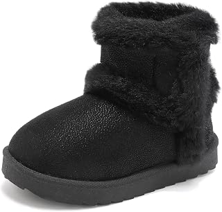 Cubufly Toddler Little Girls Boots Warm Winter Kids Ankle Fur Lined Snow Shoes Non-Slip