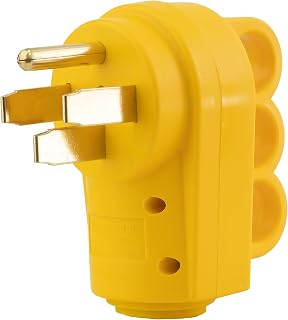 PEAKTOW Heavy Duty 50Amp 125/250V Replacement 4-Prong Electrical Male Plug Receptacle Adapter with Ergonomic Handle for RV, Camper, Caravan, NEMA 14-50P, ETL Listed
