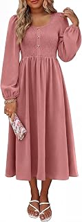 ANRABESS Women Long Sleeve Scoop Neck Fall Midi Dress