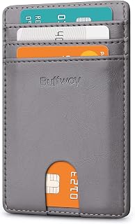 Buffway Mens Slim Wallet, Minimalist Thin Front Pocket Leather Credit Card Holder with RFID Blocking for Work Travel