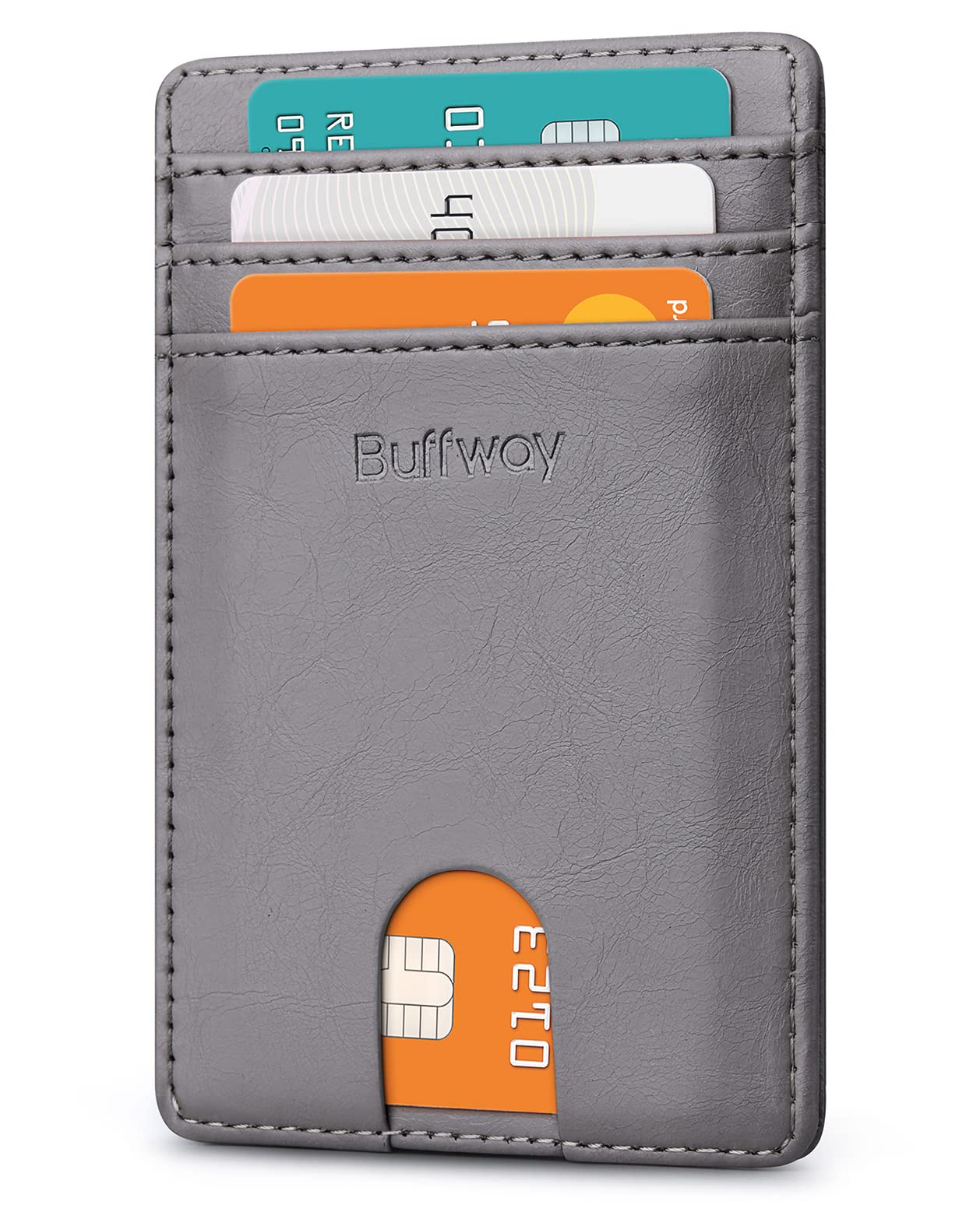 Buffway Mens Slim Wallet, Minimalist Thin Front Pocket Leather Credit Card Holde