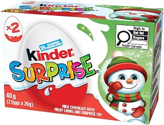 KINDER SURPRISE Milk Chocolate Eggs With Toys - Christmas 20 g x 2-40 g | Milk Chocolate Eggs with a Milky Lining - Surprise Toy - Peanut Free - Holiday Gift - Stocking Stuffer - Christmas Treating