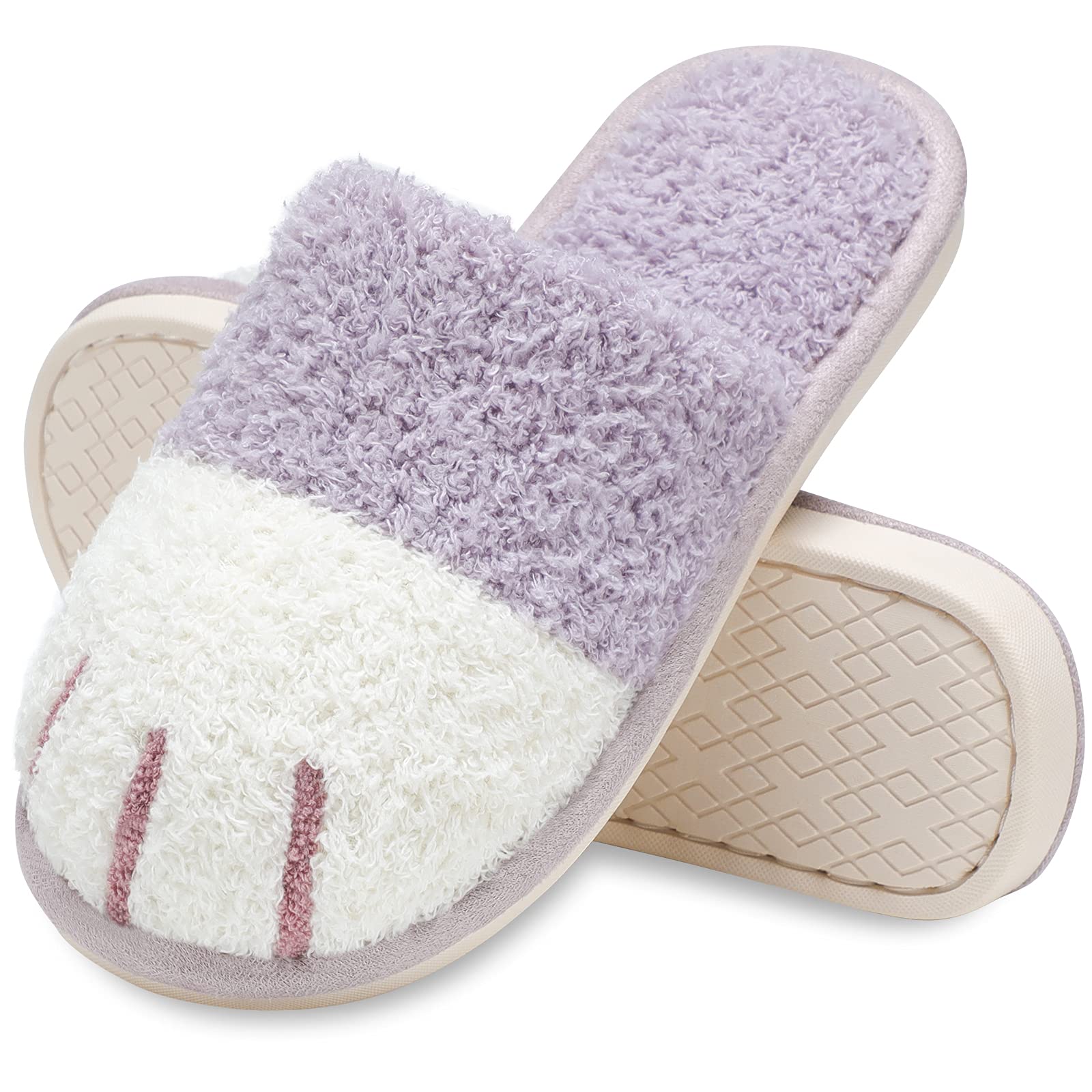 MAXTOP Cute Animal Slippers for Women, Soft Plush Cat Paw Slippers with Comforta