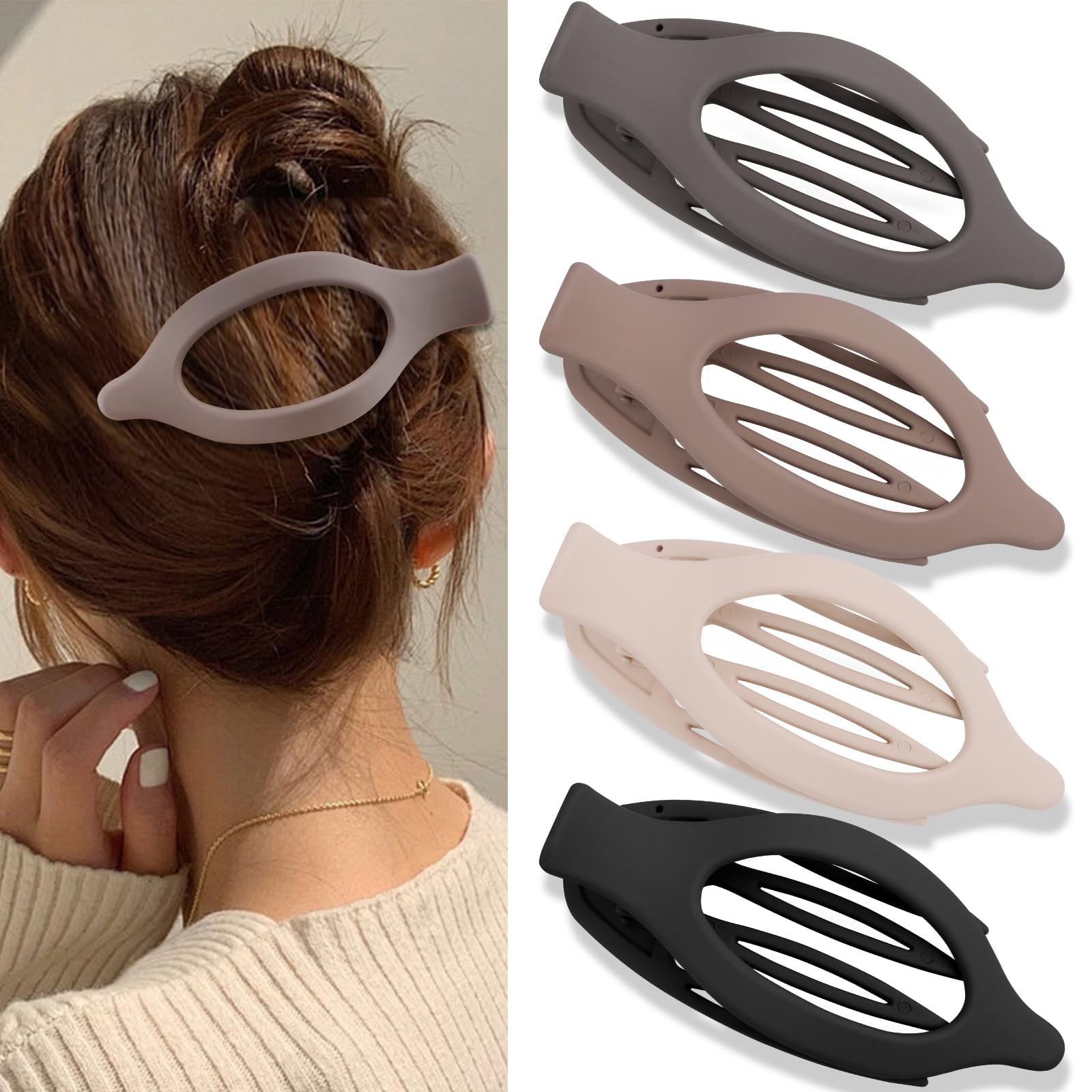 4 Pcs Hair Clips for Women - Flat Claw Clips for Thick Thin Hair, Matte French A